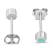 Tiny Turquoise Hexagon Silver Stud Earrings, e372